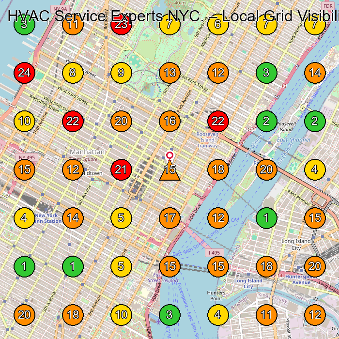 HVAC Service Experts NYC. Hvac Contractor GeoGrid ranking map for New York NY